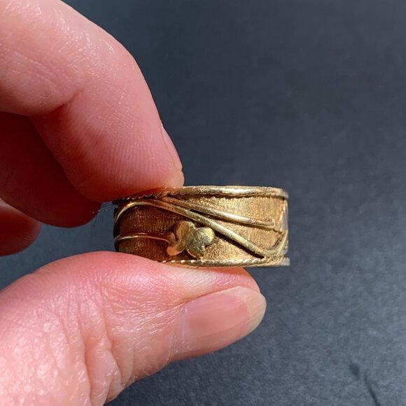 Men's 14KY Gold Butterfly Caterpillar Floral Design Cigar Band Ring Size 10.25 - Picture 9 of 16